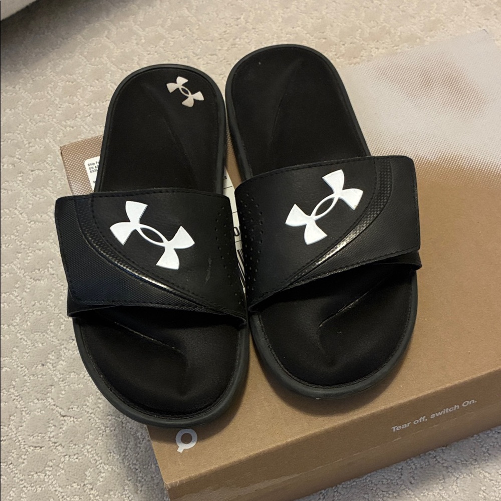 Under Armour Black and White Slide Sandals